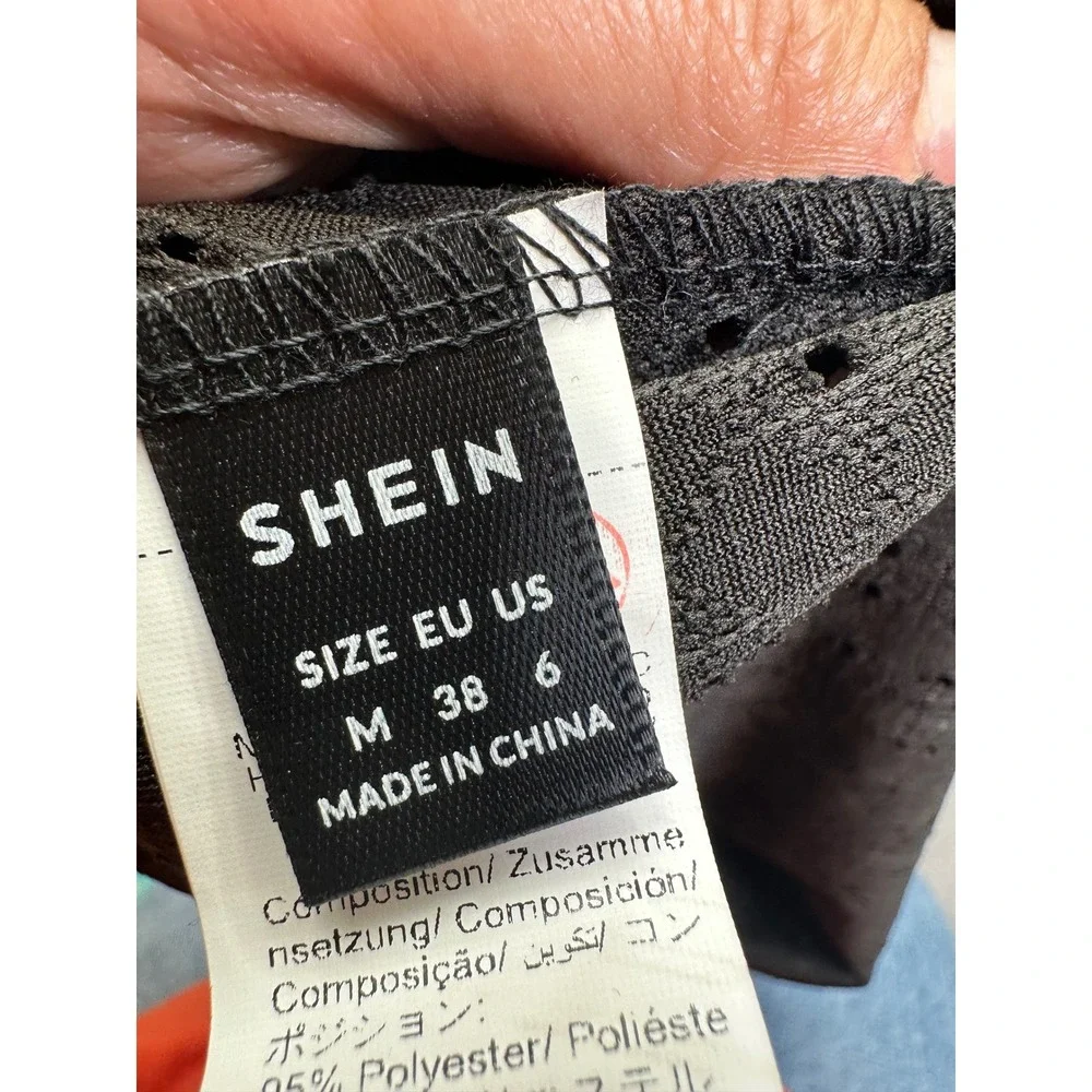 Shein Boho Black Eyelet Crochet Trim V-Neck Swim Cover Up Tunic Size Medium US 6
